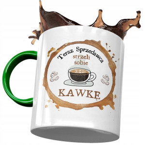 Kubek Zielony Dla Sprzedawcy Strzeli Sobie Kawkę