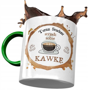 Kubek Zielony Dla Studenta Strzeli Sobie Kawkę