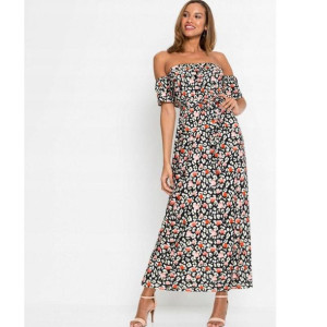 Bonprix Wiosenna Sukienka Damska Maxi Hiszpanka W Kwiaty Z Falbanami 48-50