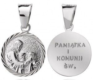 Srebrny Medalik Pamiątka Pierwszej Komunii Świętej Wisiorek Srebro 925