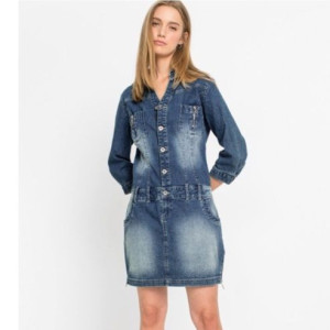Bonprix Jeansowa Sukienka Szmizjerka Guziki Zamki Kołnierzyk 38-40 938435