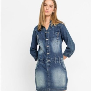Bonprix Jeansowa Sukienka Szmizjerka Guziki Zamki Kołnierzyk 40-42 938435