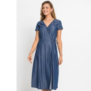 Bonprix Jeansowa Rozkloszowana Sukienka Kopertowy Dekolt 42-44 913483