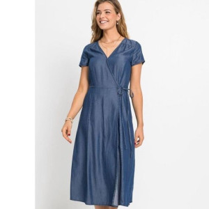 Bonprix Jeansowa Rozkloszowana Sukienka Kopertowy Dekolt 48-50 913483