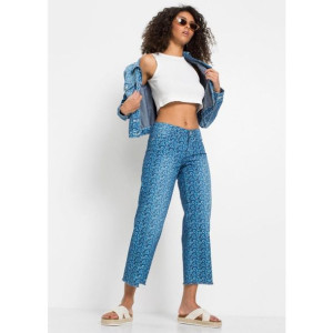 Bonprix Jeansowe Szerokie Spodnie Kuloty W Kwiaty 7/8 48-50 936654