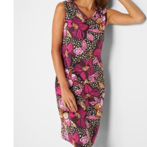Bonprix Casualowa Sukienka W Kwiaty Dekolt W Szpic Serek 44-46 938699