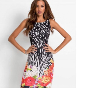 Bonprix Dopasowana Ołówkowa Sukienka W Kwiaty Mini Bodycon 36-38 932082