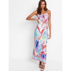 Bonprix Kolorowa Długa Prosta Sukienka Wzór Wycięcie Maxi 36-38 935147