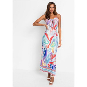 Bonprix Kolorowa Długa Prosta Sukienka Wzór Wycięcie Maxi 48-50 935147