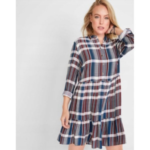 Bonprix Koszulowa Sukienka W Kratę Szmizjerka Oversize Z Falbanami 52-54