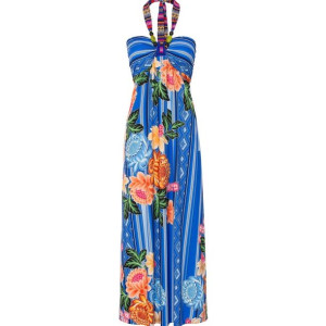 Bonprix Prosta Letnia Długa Sukienka Maxi W Kwiaty Paski 32-34 932694