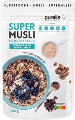 Super Musli Koncentracja surowe kakao morwa maca 200 g Purella Superfoods