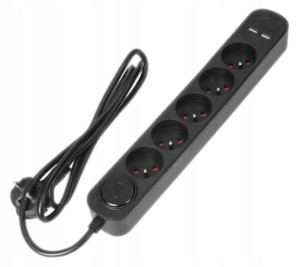 Przedłużacz Płaska Wtyczka 5 Gniazd + 2x Usb 1,5m
