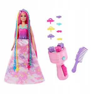 Hnj06 Barbie Lalka Księżniczka Zakręcone Pasemka