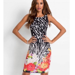 Bonprix Dopasowana Ołówkowa Krótka Sukienka Damska W Kwiaty Mini Bodycon 40