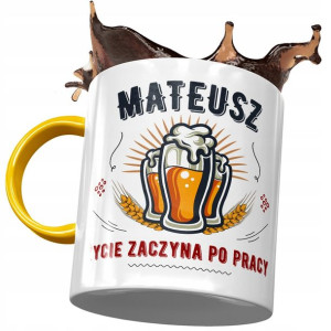 Kubek Żółty Dla Mateusza Kolegi Męża na Prezent