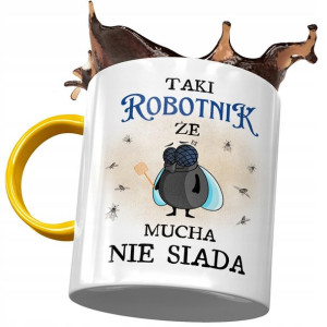 Kubek Żółty Dla Robotnika że Mucha Nie Siada