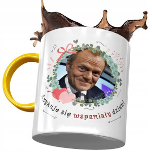 Kubek Żółty Donald Tusk PO Platforma na Prezent