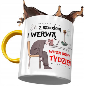 Kubek Żółty Śmieszny Witam Nowy Tydzień Prezent