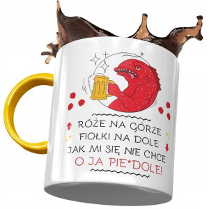 Kubek Żółty Śmieszny Zabawny Róże Na Górze