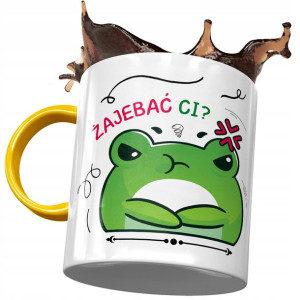 Kubek Żółty Śmieszny Zabawny Żajebać Ci? Prezent