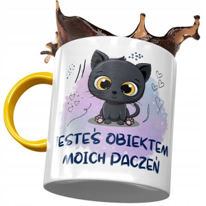 Kubek Żółty z Kotem Kotkiem Słodki na Prezent