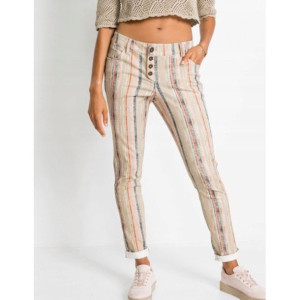 Bonprix Kolorowe Bawełniane Spodnie Boyfriend W Paski Prążki 42-44 943623