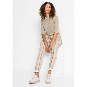 Bonprix Kolorowe Bawełniane Spodnie Boyfriend W Paski Prążki 44-46 943623