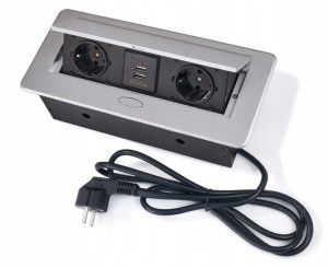 Przedłużacz biurkowy SOFT 2x gniazdo i USB-alu