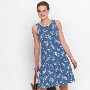 Bonprix Niebieska Casualowa Sukienka W Kwiaty Falbana Mini 40-42 973429