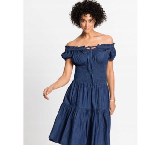 Bonprix Jeansowa Sukienka Falbany Carmen Odkryte Ramiona 36-38 904597