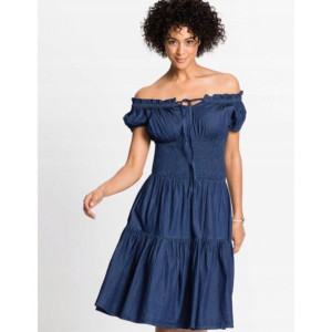 Bonprix Jeansowa Sukienka Falbany Carmen Odkryte Ramiona 40-42 904597