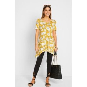 Bonprix Żółta Casualowa Bluzka W Kwiaty Dłuższe Boki 36-38 913552