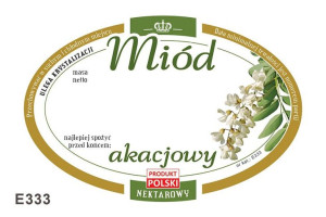 Paczka etykiet owalnych na miód akacjowy (100szt) - wzór E333