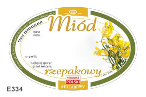 Paczka etykiet owalnych na miód rzepakowy (100szt) - wzór E334