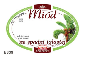 Paczka etykiet owalnych na miód ze spadzi iglastej (100szt) - wzór E339