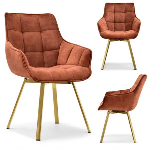 Eleganckie Krzesło Aruba Miedziane Velvet Złota Podstawa