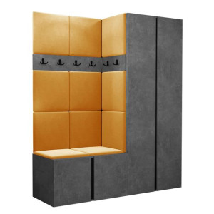 GARDEROBA Orion III panele tapicerowane + meble kolor Beton