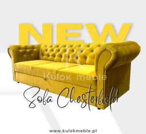 Żółta Sofa Chesterfield z funkcją spania pikowana kryształkami - 235cm