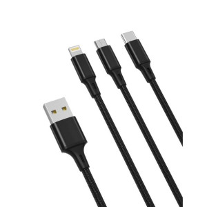 Xo Kabel Nb173 3W1 Usb - Lightning + Usb-C + Microusb 1,2 M 2,4A Czarny