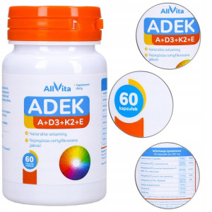 Witaminy Adek A+d3+k2+e Allvita 60kaps. Zdrowie