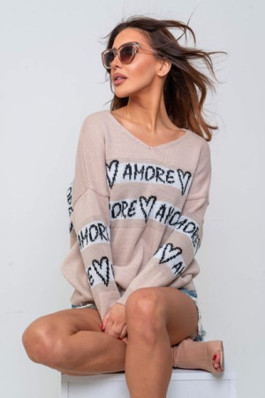 Sweter damski Amore nude/biały UNI