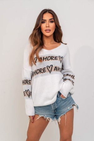 Sweter damski Amore biały/nude UNI