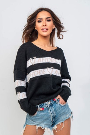 Sweter damski Amore czarny/biały UNI