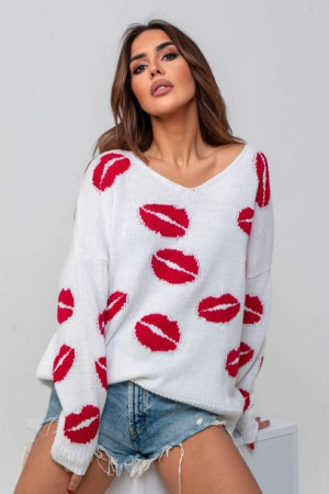 Sweter damski Usta nude/czarny UNI