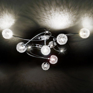 Lampa Sufitowa Żyrandol 85cm Chrom Szkło + Żarówki
