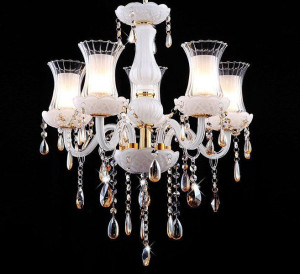 Lampa Kryształowa Żyrandol 5 Ramienny Biały Inga