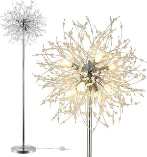 Lampa Podłogowa Stojąca Chrom Kryształki Cella