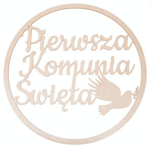 Dekor ze sklejki - obręcz 50cm  - "Pierwsza Kom Święta z gołębiem"