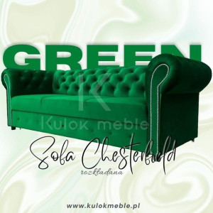 Sofa Chesterfield rozkładana pikowana kryształki Swarovski i guziki- 235 cm